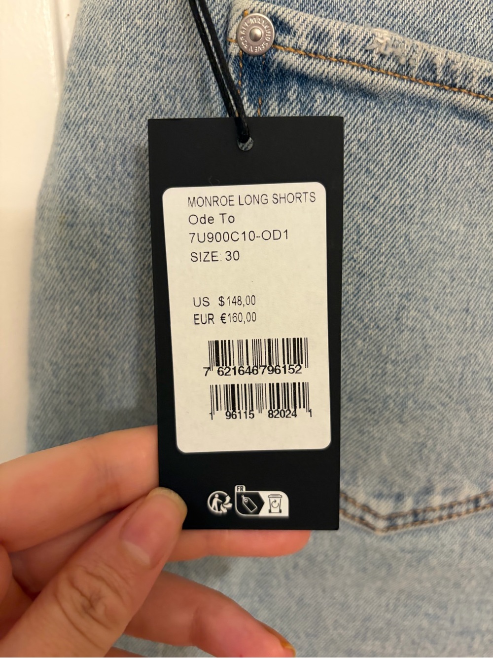 NWT: $148 7 FOR ALL MANKIND Denim Cutoff Monroe Long Shorts, Size 30 - Picture 3 of 6